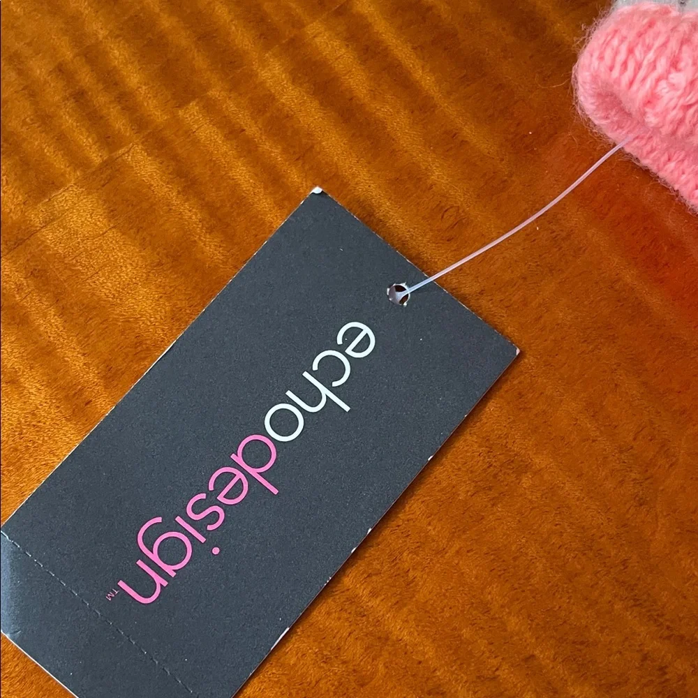 NWT   Gray and Pink Knit Pom-Pom Hat by echo